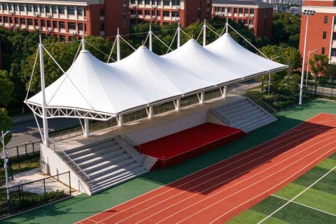 Hefei Wan'an Middle School Membrane Structure Grandstand Canopy: 384 sqm, 48m x 8m, Completed in 25 Days