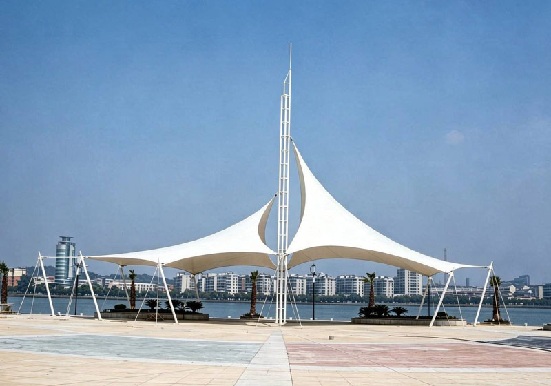 Tensile membrane landscape sunshade canopy, outdoor plaza park membrane structure shelter