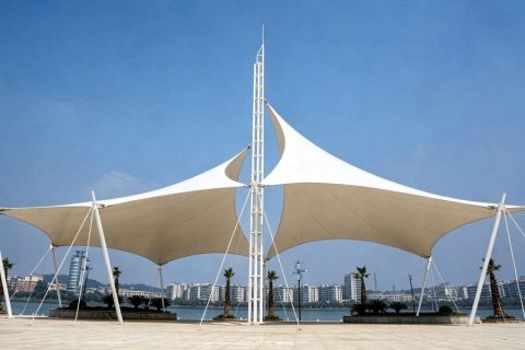 Tensile membrane landscape sunshade canopy, outdoor plaza park membrane structure shelter