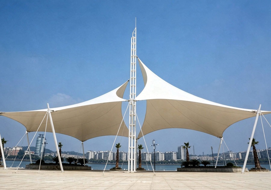 Tensile membrane landscape sunshade canopy, outdoor plaza park membrane structure shelter