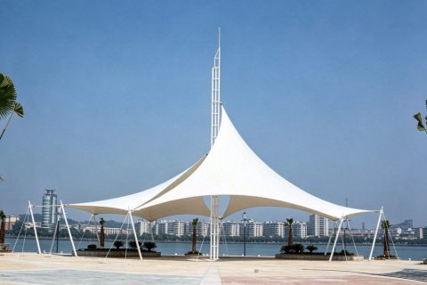 Tensile membrane landscape sunshade canopy, outdoor plaza park membrane structure shelter