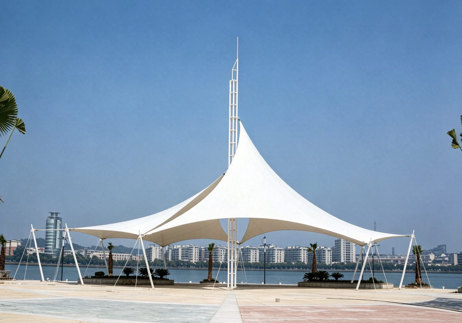 Tensile membrane landscape sunshade canopy, outdoor plaza park membrane structure shelter