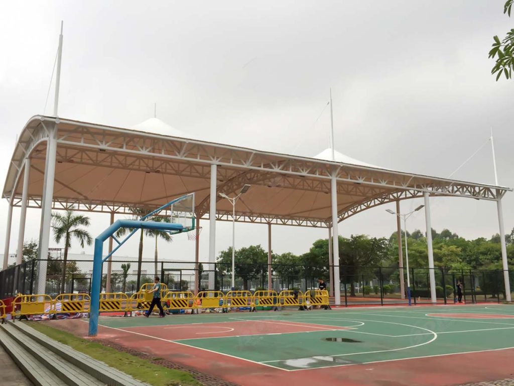 Custom membrane structure sports court sunshade canopy Q235 steel PVDF tensile fabric rain shelter