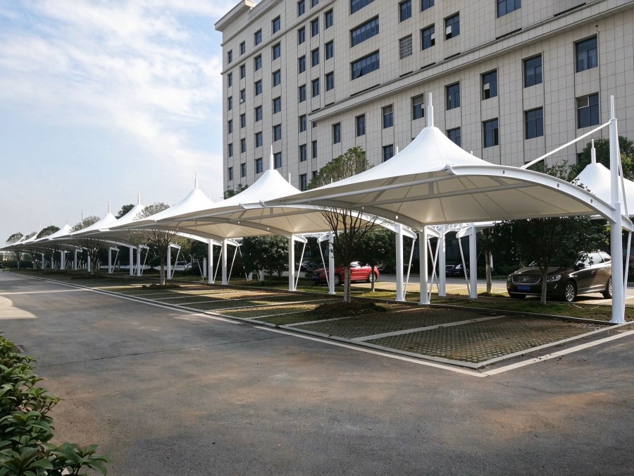 Changsha public service center membrane structure parking canopy, large public institution carport shelter project