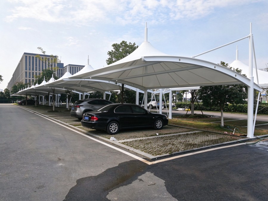 Changsha public service center membrane structure parking canopy, large public institution carport shelter project