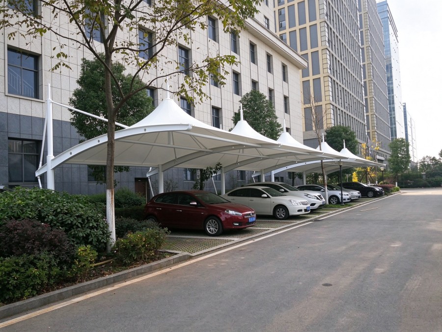 Changsha public service center membrane structure parking canopy, large public institution carport shelter project