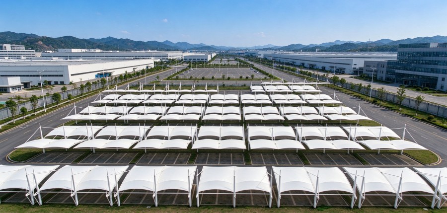 5720㎡ arch tension membrane parking canopy in Lhasa Economic Development Zone, plateau large-scale carport project