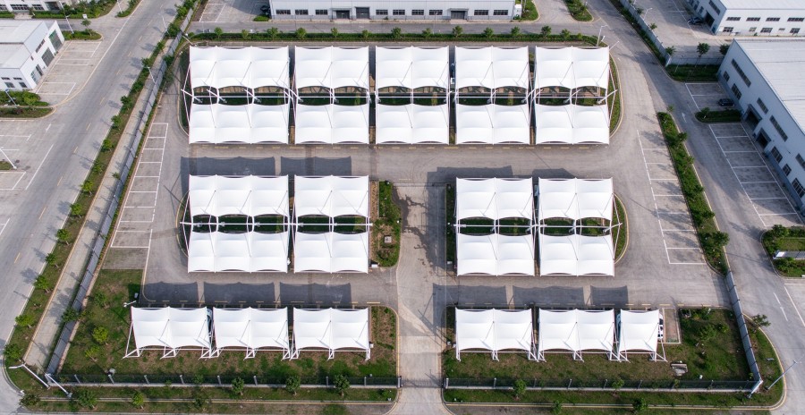 5720㎡ arch tension membrane parking canopy in Lhasa Economic Development Zone, plateau large-scale carport project