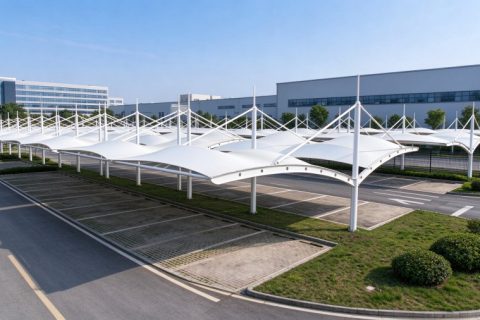 5720㎡ arch tension membrane parking canopy in Lhasa Economic Development Zone, plateau large-scale carport project