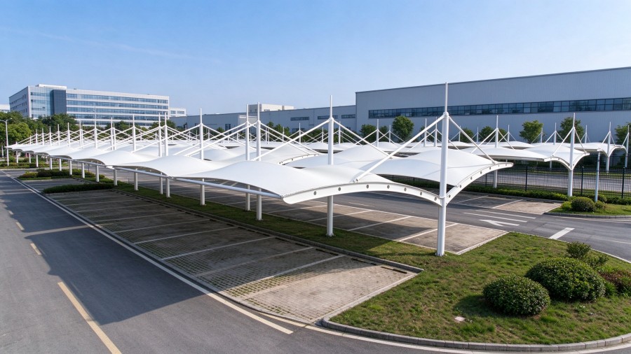 5720㎡ arch tension membrane parking canopy in Lhasa Economic Development Zone, plateau large-scale carport project
